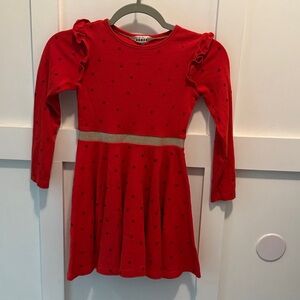 Girls Mini Boden Vibrant Red long sleeve flared skirt dress size 7-8